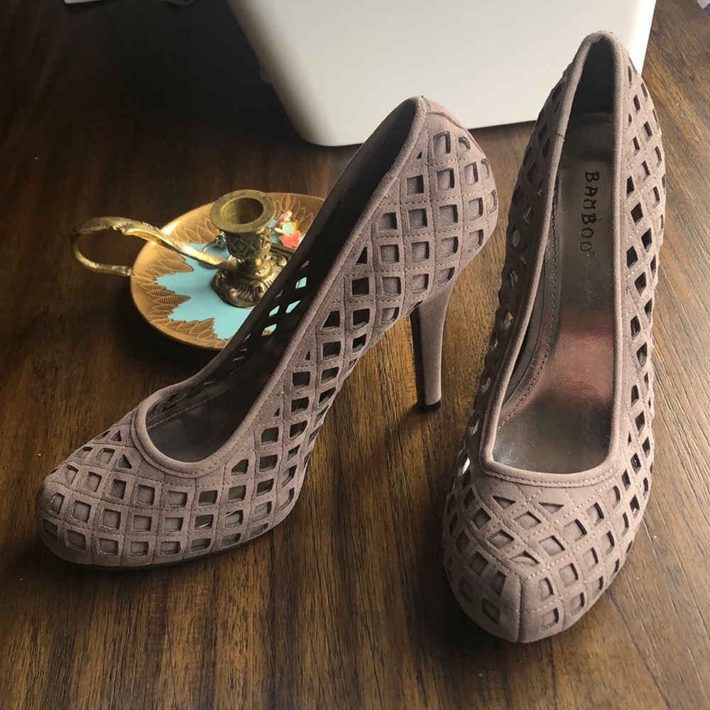 Bamboo Gray Faux leather “Office” Stiletto. NWOT